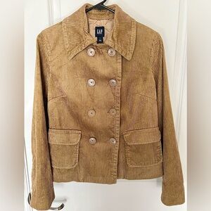 GAP Tan Corduroy Pea Coat Jacket Double Breasted Lined Sz S 100% Cotton Women’s